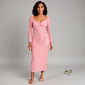 House of Aama Sheer Pink Long Sleeve Midi Dress NWT XL